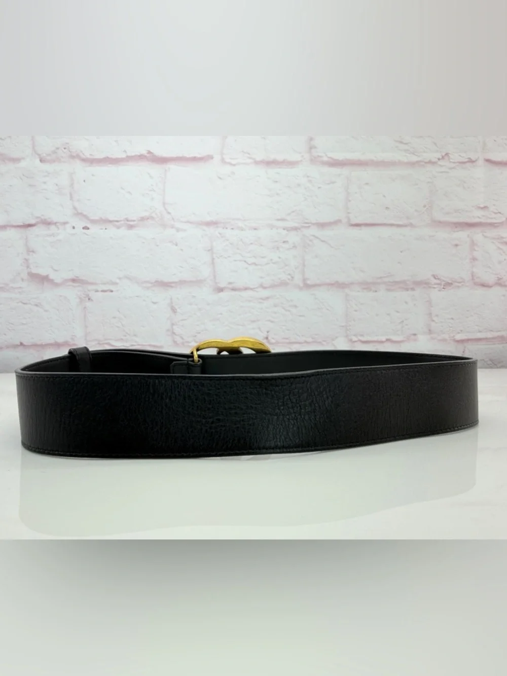 Gucci Black Leather Belt with Gold Double G Buckle